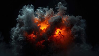 An image depicting a thick, frothy cloud of smoke filled with numerous orange blast fragments set against a dark background.