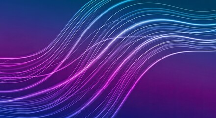 Abstract neon light trails on a dark background create a futuristic feel