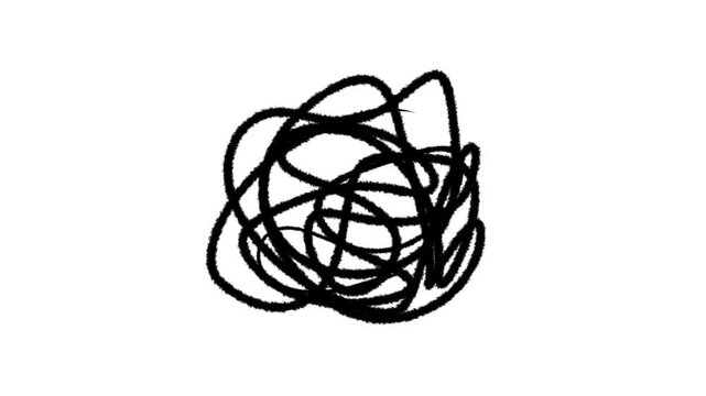 黒い線がぐちゃぐちゃになった心のモヤモヤを表す手描きアイコン。ループする4Kアニメーションスタンプ