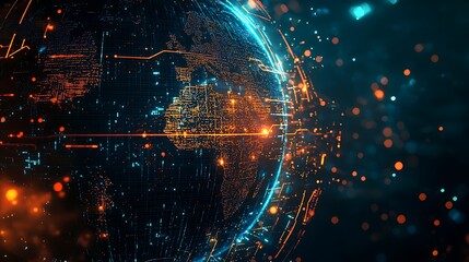 Digital Globe Abstract of Europe with Glowing Connections and Data Points