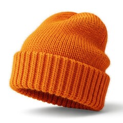 Orange knit beanie isolated on white background