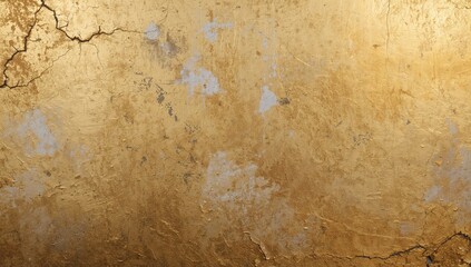 Obraz premium Gold paint splattered on a textured, rough stucco wall surface. Background and wallpaper with a golden texture.