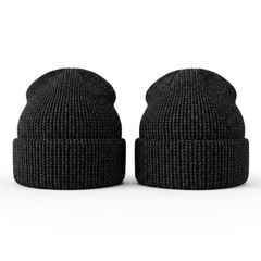 Two black beanies isolated on white background