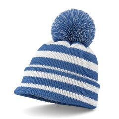 Blue and white striped beanie isolated on transparent background isolated on white background