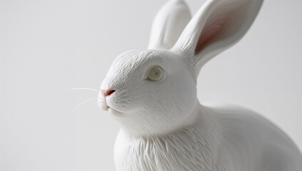 Obraz premium Close-up of a white porcelain Easter bunny on a plain white background