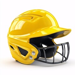 Fototapeta premium A yellow baseball helmet with a black face guard stands ready for action, embodying protection and sportsmanship. Isolated in white background, it symbolizes dedication to the sport.