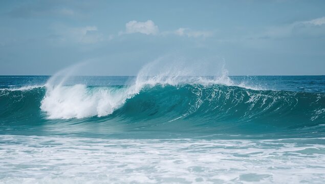 Sea with white spindrift and blue waves