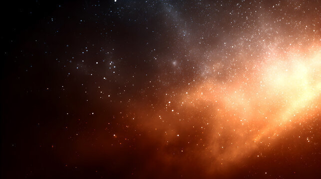 A vibrant star-filled galaxy shines with a warm orange glow meeting the cold blue expanse of the universe