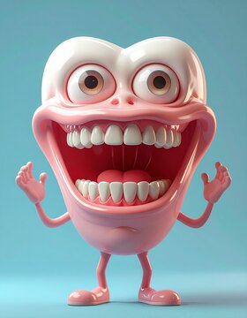 Expressive Macro 3D Render Patients Caricature Teeth Head, Versatile 3D Model Various Medical Applications, Set Solid Color