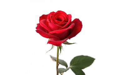 Naklejka premium Vibrant crimson rose on a pure white backdrop with cutout