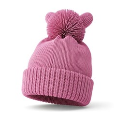 Pink knitted hat isolated on white background