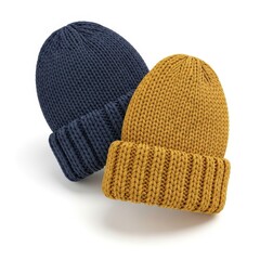 Two knitted hats isolated on white background