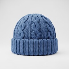 Blue knitted beanie isolated on white background
