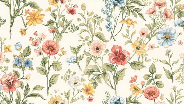 Illustration of a vibrant floral motif wallpaper