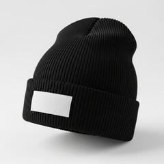 Black knitted beanie isolated on white background