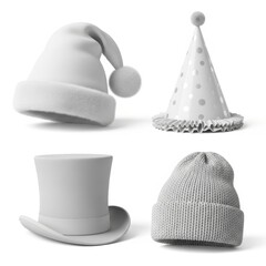 Four hats isolated on white background