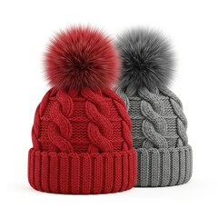 Cozy winter hats isolated on white background
