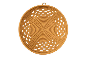 Round woven natural fiber wall decor basket