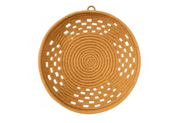 Round woven natural fiber wall decor basket