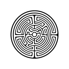 Circular Labyrinth Maze Puzzle Outline Vector Illustration