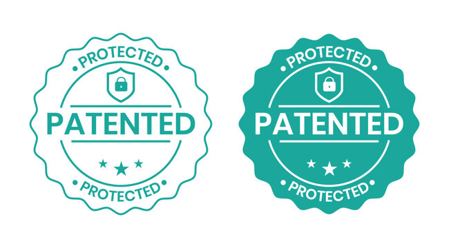 Patented Protected, Technology, Intellectual Property, Patent Applied logo, badge, icon, sticker, label, emblem, stamp, symbol, black, line circle, flat vector, isolated illustration.