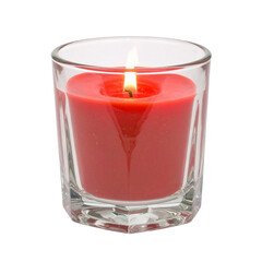  red candle in glass isolated on white and transparent backgroun