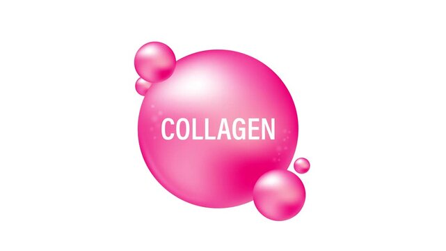 Collagen molecules with pink bubbles on white and green screen background