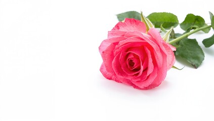 Fototapeta premium Vibrant pink rose displayed against a clean white backdrop