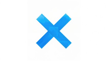 Blue sticky tape arranged in a cross pattern on a white background, symbolizing refusal or error.