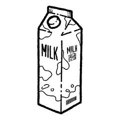 Hand-drawn milk carton vector illustration — vintage sketch of dairy box packaging for cafe and coffee design in minimal line art and retro doodle style
