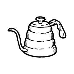 Hand-drawn gooseneck kettle vector illustration — vintage coffee brewing pot sketch for pour-over and manual brew design in minimalist retro cafe line art style
