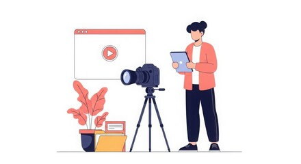 Man recording video isolated on white background in vector art illustration