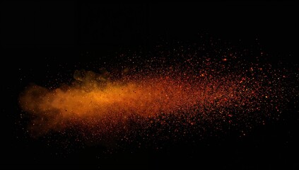 Isolated black background with fiery particle dust and debris, dynamic powder explosion effect.