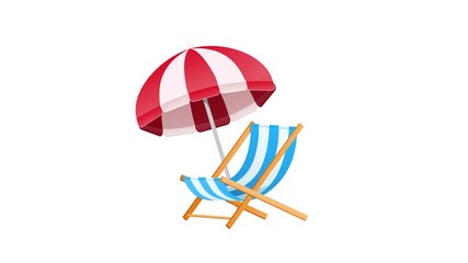 Beach chair and umbrella rotating on white and green screen background