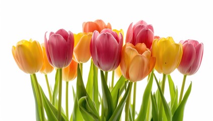 Obraz premium Brightly Colored Tulips Against a White Background