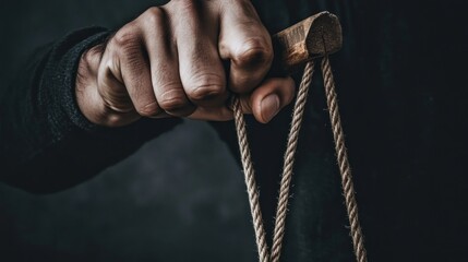 Hand holding ropes control manipulation and destiny concept