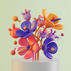 Fototapeta premium Vibrant 3d abstract flowers in a modern vase digital art displaying bold colors and unique forms