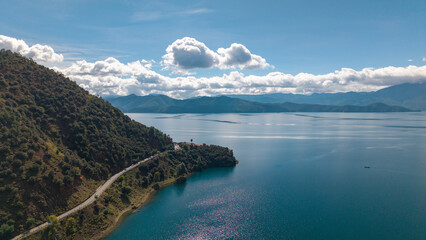 Fototapeta premium Panoramic Lake and Mountain Range Natural Scenery, Liangshan Yi Autonomous Prefecture, Sichuan, China