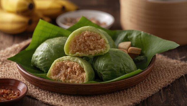 Popular traditional snack known as steamed banana parcels
