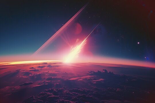 Meteors pierce Earth's atmosphere, a planetary event with starry background