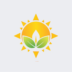 A Vibrant Graphic Design: Depicting the Sun's Energy and Fresh Green Leaves in an Emblem