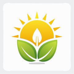 Abstract emblem of a sunrise with a stylized leaf formation, conveying natural growth