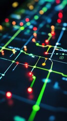 Glowing network map abstract data flow visualization