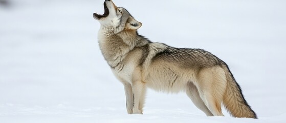 Gray wolf howling in snowy landscape wildlife photography