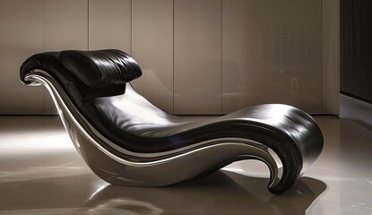 Modern lounge chair on shiny floor near wall. Could be used for home design ideas