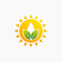 Conceptual illustration representing ecological harmony with a radiant sun and verdant foliage
