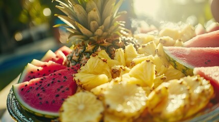 Summer fruit platter juicy watermelon and pineapple slices