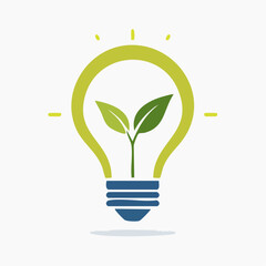 Eco-Conscious Innovation: Illustrative Depiction of a Green Plant Growing Within a Lightbulb