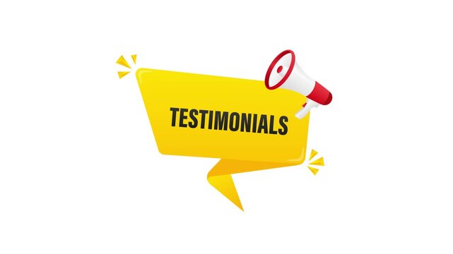 Testimonials label with megaphone on white and green screen background