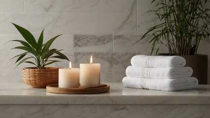 Spa arrangement with plants and towels